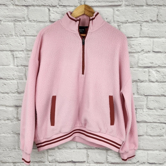 Zelos Pink & Rust Half Zip Jacket Size Medium Academic Sherpa Pullover NEW - Picture 1 of 11